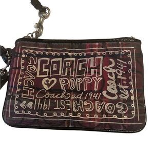 Coach Poppy Plaid Multicolor Coin Zip Coach Hangtag Wristlet